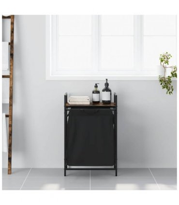 vidaXL Laundry Basket 1 Compartment with Shelf Smoked Oak