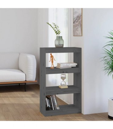 vidaXL Book Cabinet/Room Divider Grey 60x30x103.5 cm Solid Wood Pine