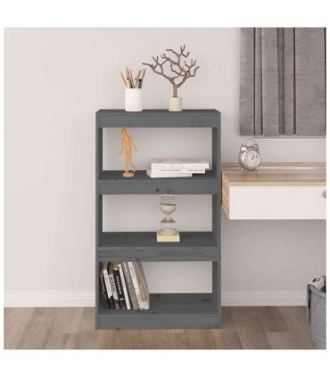 vidaXL Book Cabinet/Room Divider Grey 60x30x103.5 cm Solid Wood Pine