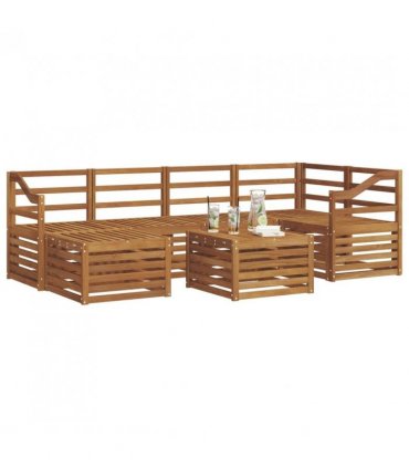 vidaXL Sectional Sofa Set 7 pcs Natural Solid Acacia Wood