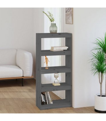 vidaXL Book Cabinet/Room Divider Grey 60x30x135.5 cm Solid Wood Pine