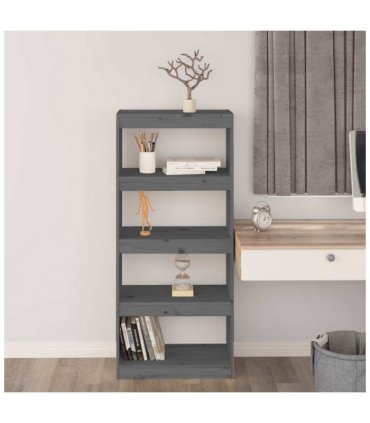 vidaXL Book Cabinet/Room Divider Grey 60x30x135.5 cm Solid Wood Pine