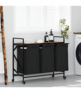 vidaXL Laundry Basket 3 Compartments with Wheels Smoked Oak