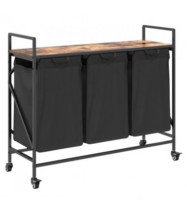 vidaXL Laundry Basket 3 Compartments with Wheels Smoked Oak