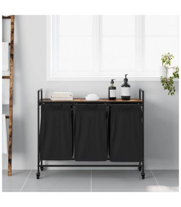 vidaXL Laundry Basket 3 Compartments with Wheels Smoked Oak