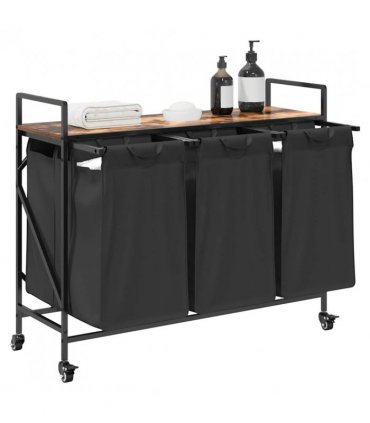 vidaXL Laundry Basket 3 Compartments with Wheels Smoked Oak