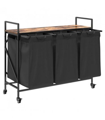 vidaXL Laundry Basket 3 Compartments with Wheels Smoked Oak