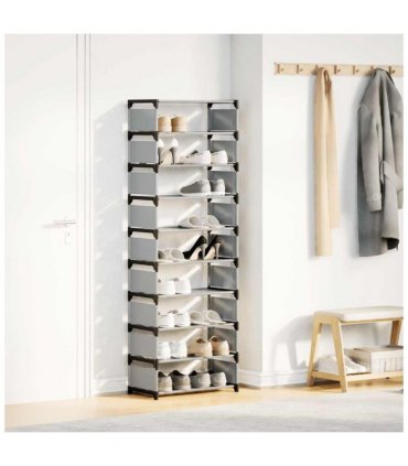 vidaXL Shoe Rack 10-Tier Grey 54x28x158 cm Non-woven Fabric