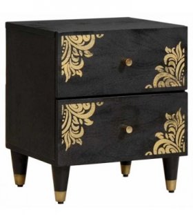 vidaXL Bedside Cabinet Black 40 x 33 x 46 cm Solid Mango Wood