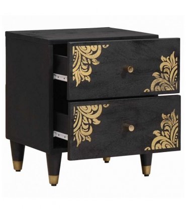vidaXL Bedside Cabinet Black 40 x 33 x 46 cm Solid Mango Wood
