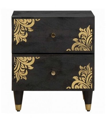 vidaXL Bedside Cabinet Black 40 x 33 x 46 cm Solid Mango Wood