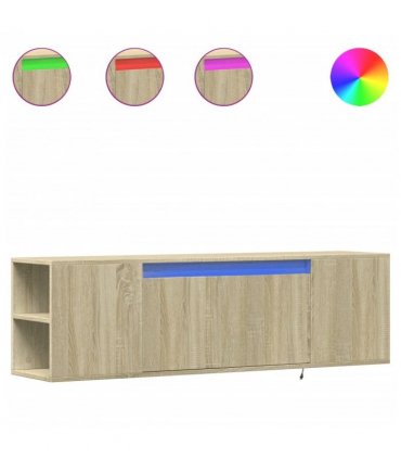 vidaXL TV Wall Cabinet with LED Lights Sonoma Oak 135x31x39.5 cm