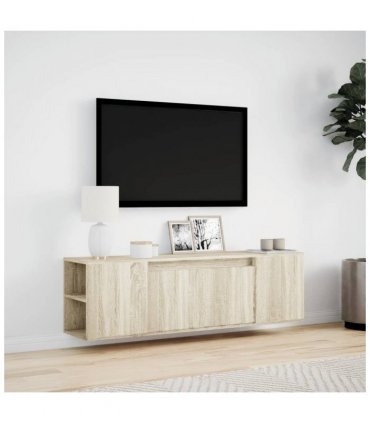 vidaXL TV Wall Cabinet with LED Lights Sonoma Oak 135x31x39.5 cm