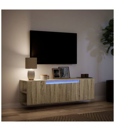 vidaXL TV Wall Cabinet with LED Lights Sonoma Oak 135x31x39.5 cm
