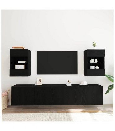 vidaXL TV Cabinet Set 2 pcs Black 40 x 30 x 60.5 cm Engineered Wood