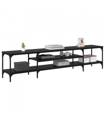 vidaXL TV Cabinet Black Oak 201 x 35 x 45 cm Engineered Wood and Iron