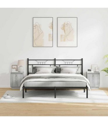 vidaXL Bedside Cabinet 2 pcs Grey 39 x 34.5 x 50 cm Engineered wood