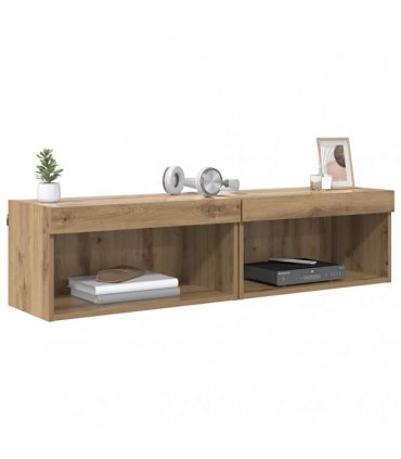 vidaXL TV Cabinet Set with LED 2 pcs Artisan Oak 60 x 30 x 30 cm