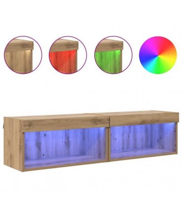 vidaXL TV Cabinet Set with LED 2 pcs Artisan Oak 60 x 30 x 30 cm