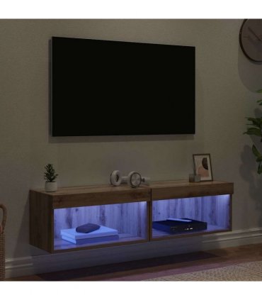 vidaXL TV Cabinet Set with LED 2 pcs Artisan Oak 60 x 30 x 30 cm