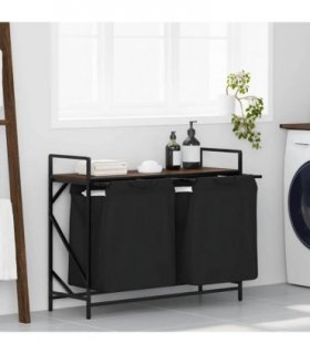 vidaXL Laundry Basket 2 Compartments with Shelf Brown Oak