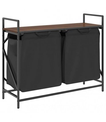 vidaXL Laundry Basket 2 Compartments with Shelf Brown Oak