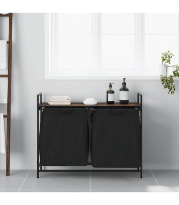 vidaXL Laundry Basket 2 Compartments with Shelf Brown Oak