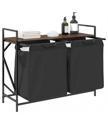 vidaXL Laundry Basket 2 Compartments with Shelf Brown Oak