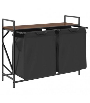 vidaXL Laundry Basket 2 Compartments with Shelf Brown Oak