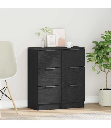 vidaXL Sideboard 2 pcs Black Oak 30 x 30 x 70 cm Engineered Wood