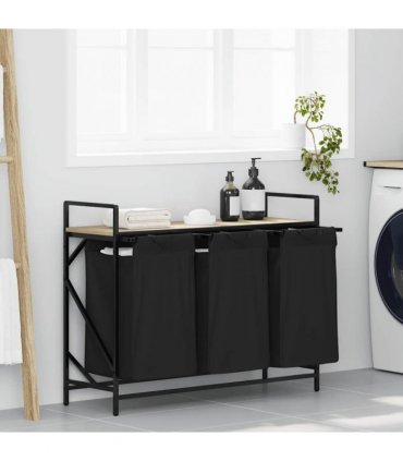 vidaXL Laundry Basket 3 Compartments with Shelf Sonoma Oak