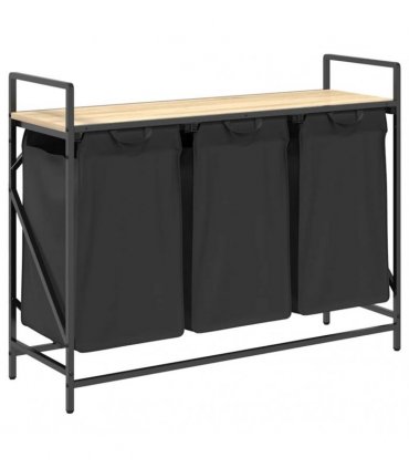 vidaXL Laundry Basket 3 Compartments with Shelf Sonoma Oak