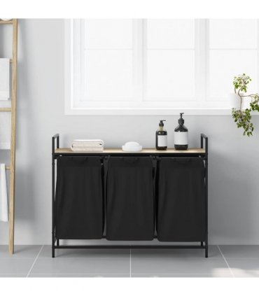 vidaXL Laundry Basket 3 Compartments with Shelf Sonoma Oak