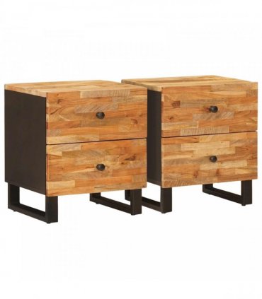 vidaXL Bedside Cabinet 2 pcs Brown 40 x 33 x 46 cm Solid Mango Wood