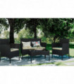 Garden Furniture Set Black Rattan 4 Piece 58CM*55CM*80CM UV treated Cushions