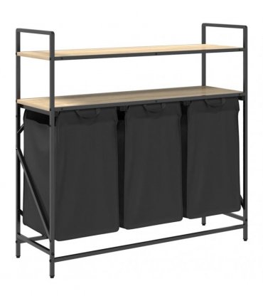 vidaXL Laundry Basket 3 Compartments with Shelves Sonoma Oak