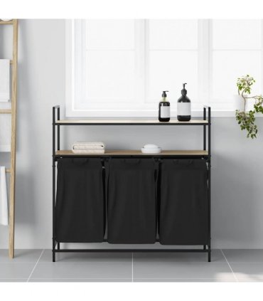 vidaXL Laundry Basket 3 Compartments with Shelves Sonoma Oak