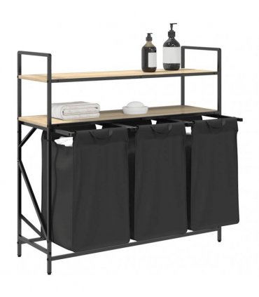 vidaXL Laundry Basket 3 Compartments with Shelves Sonoma Oak