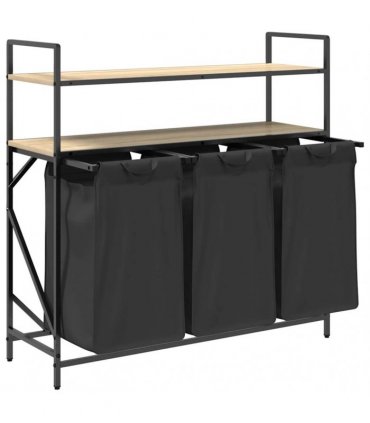 vidaXL Laundry Basket 3 Compartments with Shelves Sonoma Oak