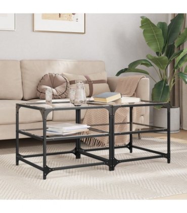 vidaXL Coffee Tables with Transparent Glass Top 2 pcs 50x50x45 cm Steel