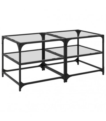 vidaXL Coffee Tables with Transparent Glass Top 2 pcs 50x50x45 cm Steel