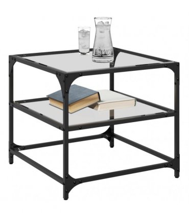 vidaXL Coffee Tables with Transparent Glass Top 2 pcs 50x50x45 cm Steel