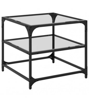 vidaXL Coffee Tables with Transparent Glass Top 2 pcs 50x50x45 cm Steel