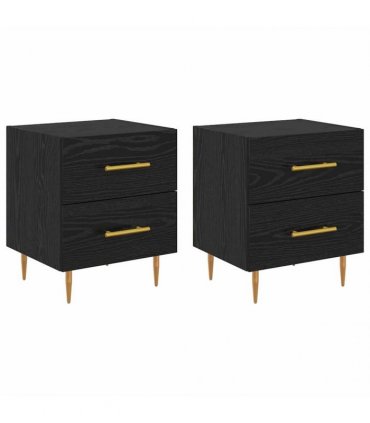 vidaXL Bedside Cabinet with Drawer 2 pcs Black Oak 40 x 35 x 47.5 cm