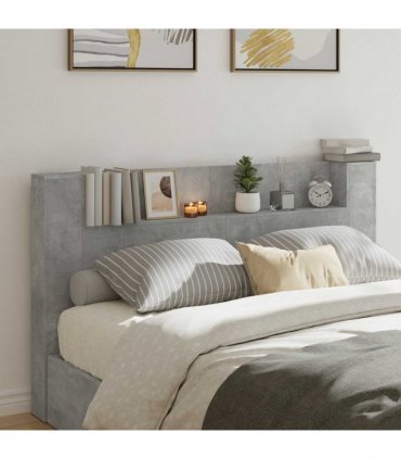 vidaXL Headboard Cabinet with LED Concrete 180 x 16.5 x 103.5 cm