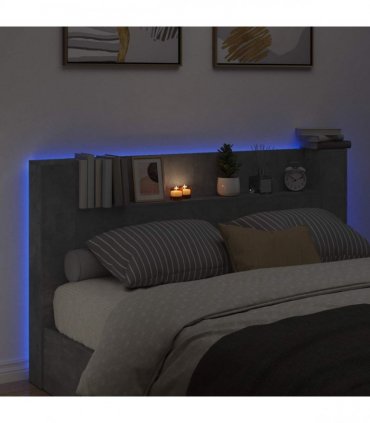 vidaXL Headboard Cabinet with LED Concrete 180 x 16.5 x 103.5 cm