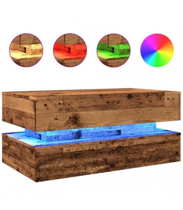 vidaXL Coffee Table with LED Lights Old Wood 90x50x40 cm