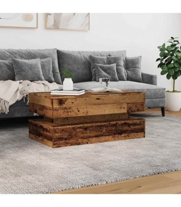 vidaXL Coffee Table with LED Lights Old Wood 90x50x40 cm