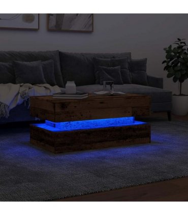 vidaXL Coffee Table with LED Lights Old Wood 90x50x40 cm
