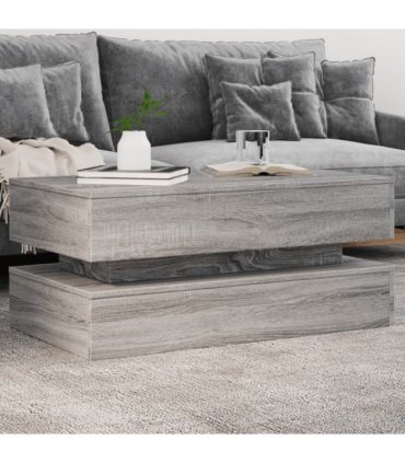 vidaXL Coffee Table with LED Lights Grey Sonoma 90x50x40 cm